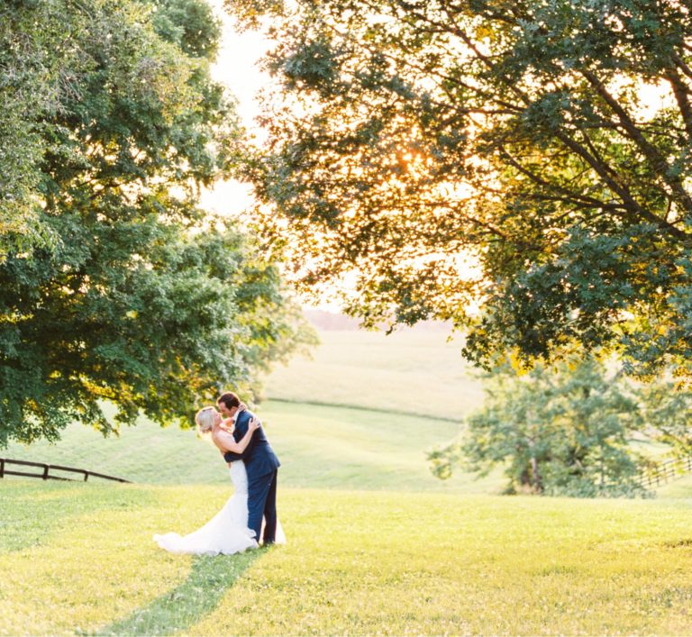 Bride and groom kissing